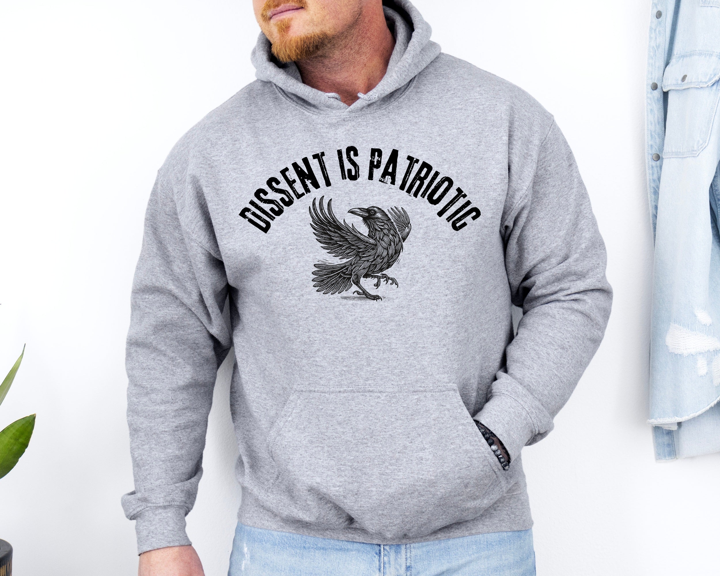 Dissent Is Patriotic Hoodie – Black Crow Graphic | Protest Apparel | Unisex Statement Sweatshirt