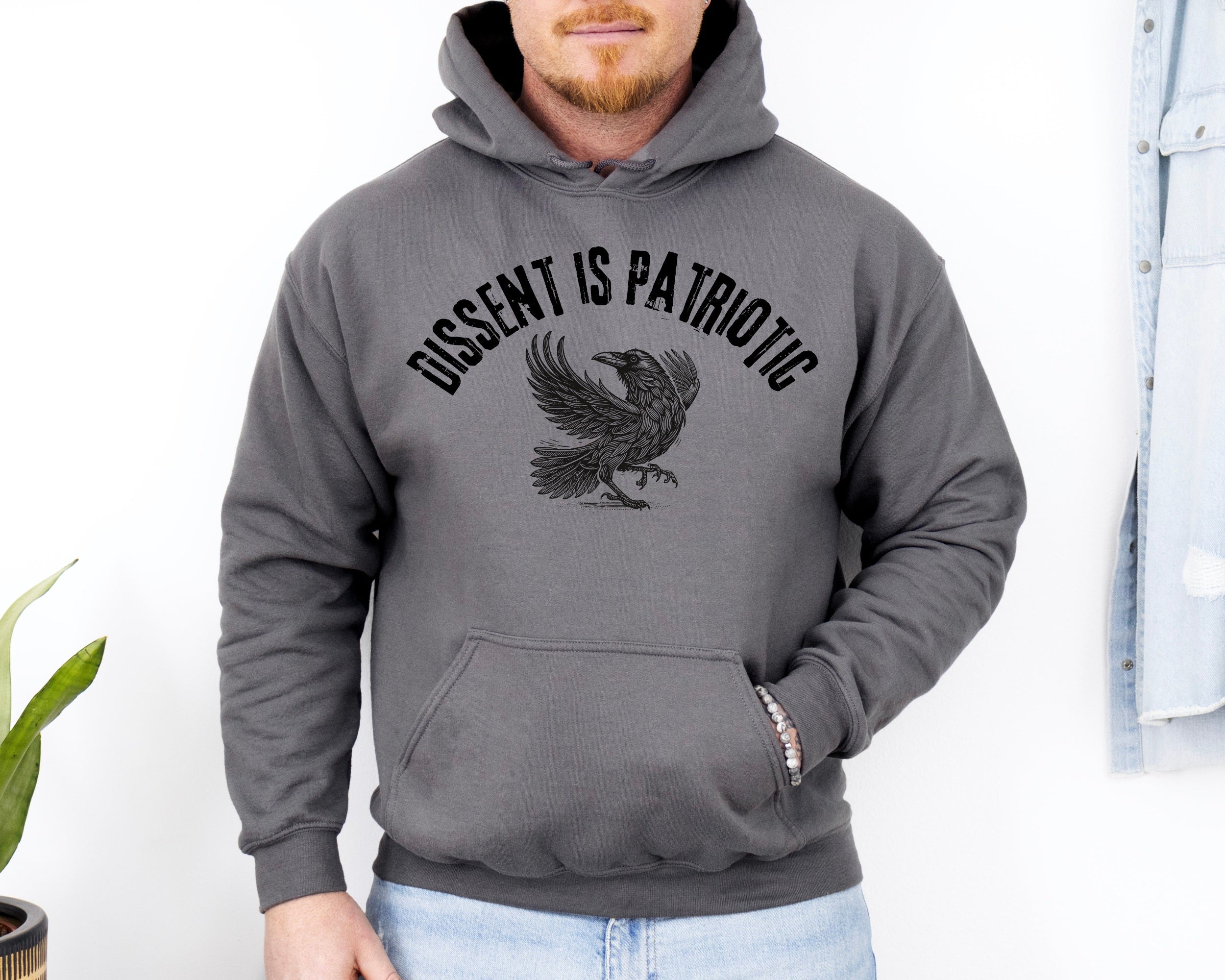 Dissent Is Patriotic Hoodie – Black Crow Graphic | Protest Apparel | Unisex Statement Sweatshirt