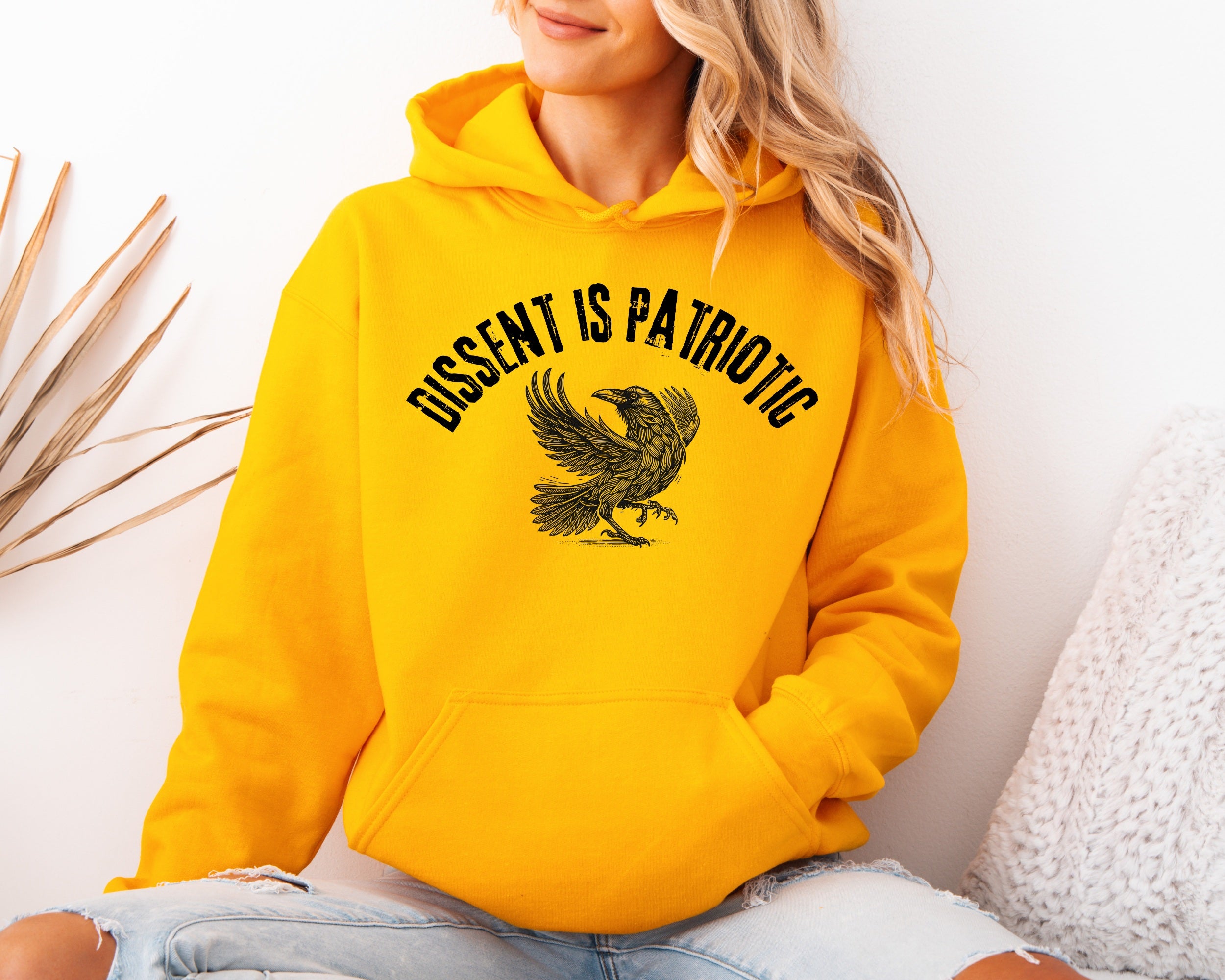 Dissent Is Patriotic Hoodie – Black Crow Graphic | Protest Apparel | Unisex Statement Sweatshirt
