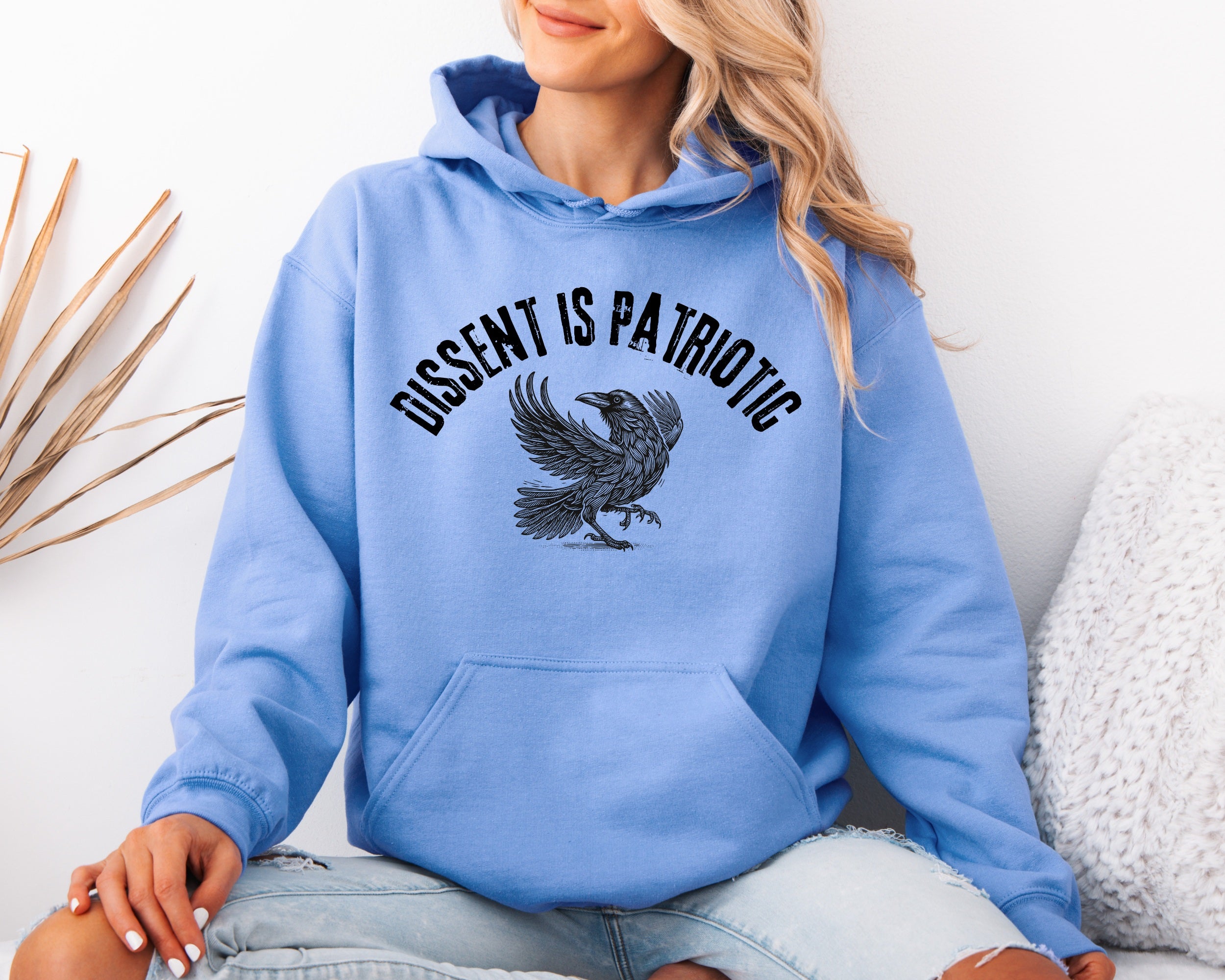 Dissent Is Patriotic Hoodie – Black Crow Graphic | Protest Apparel | Unisex Statement Sweatshirt