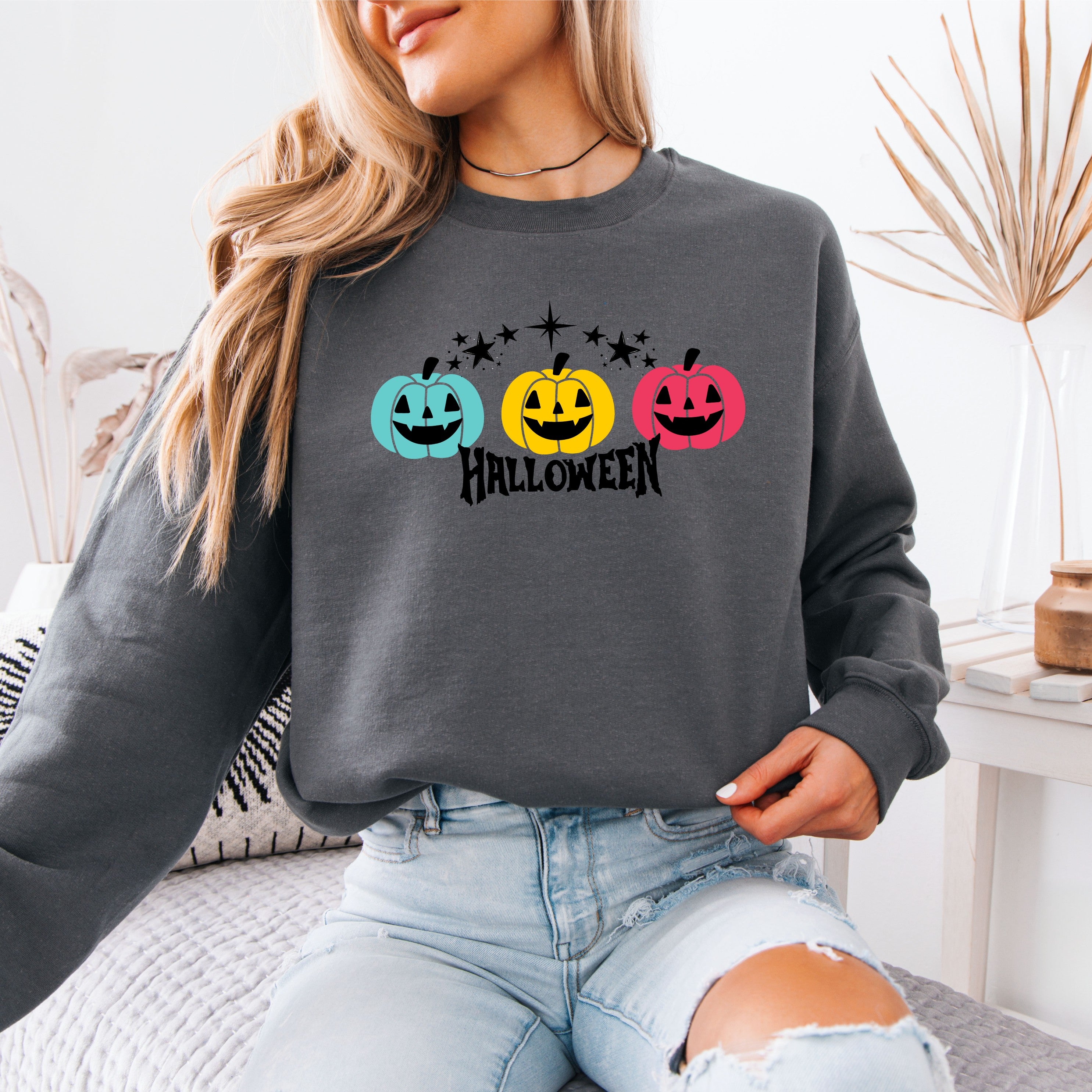 Fun Halloween Shirt - Pumpkin Design Sweatshirt for October Festivities