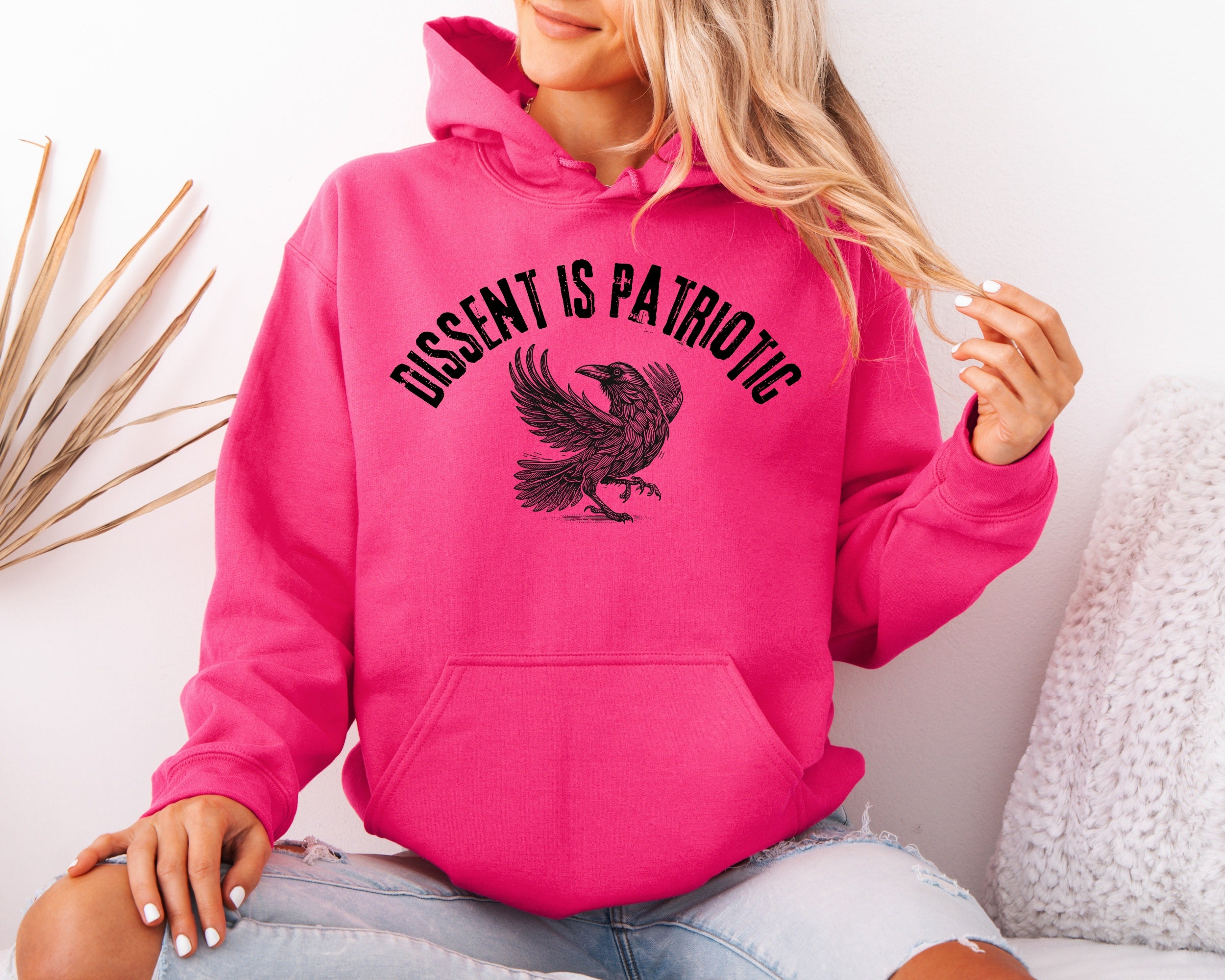 Dissent Is Patriotic Hoodie – Black Crow Graphic | Protest Apparel | Unisex Statement Sweatshirt