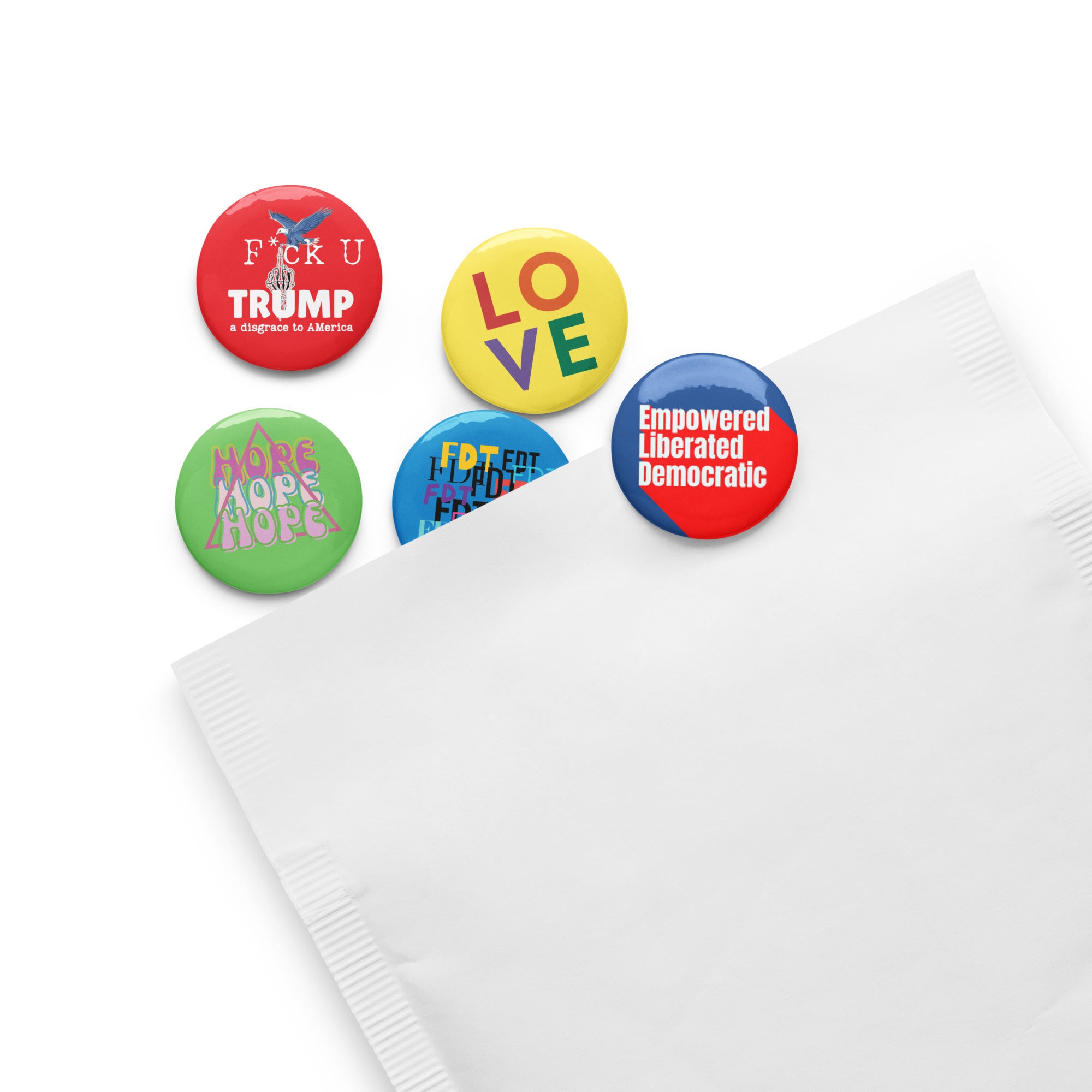 FDT & Social Justice Pins Set of 5, Anti Trump, Anit MAGA Protest Accessories