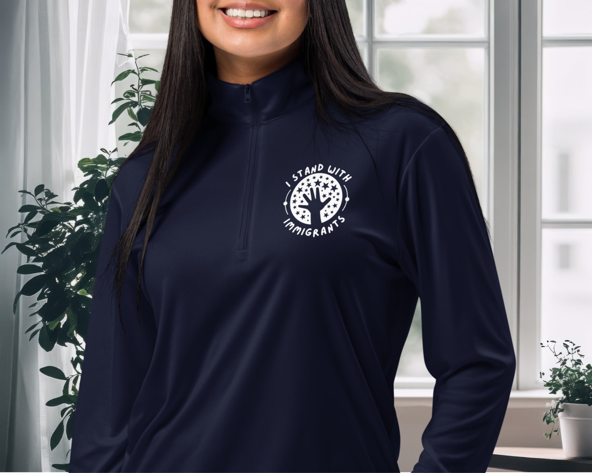 I Stand With Immigrants Lightweight Quarter Zip Pullover – Pro‑Immigrant Activist Apparel, Social Justice Sweatshirt, Equality Clothing, Progressive Gift