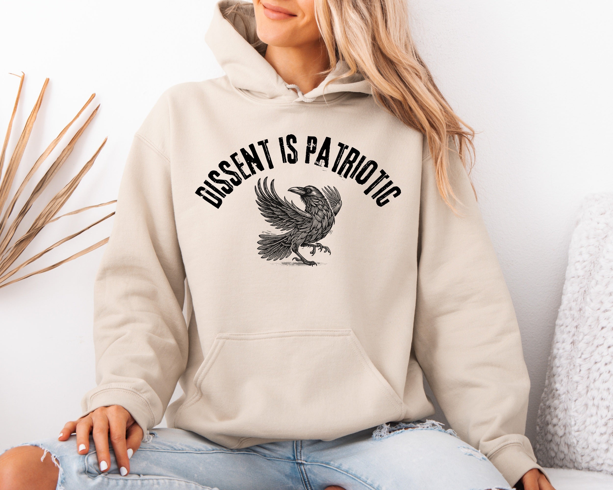 Dissent Is Patriotic Hoodie – Black Crow Graphic | Protest Apparel | Unisex Statement Sweatshirt
