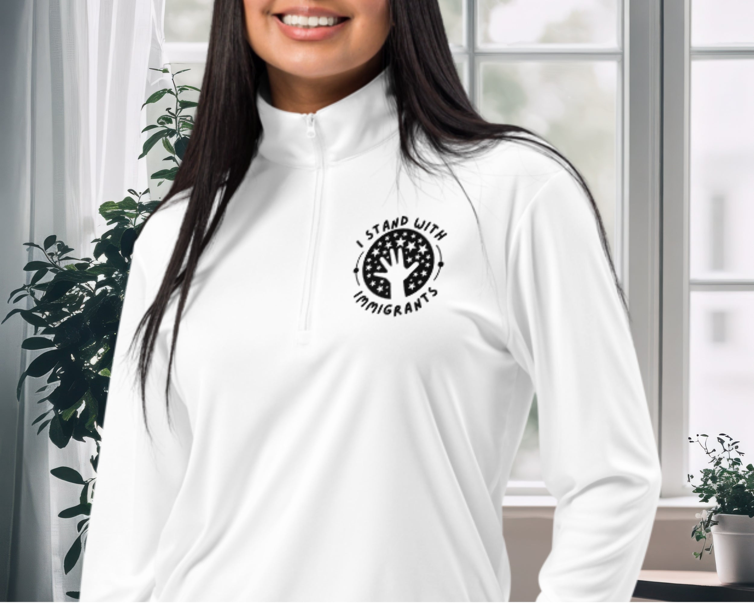 I Stand With Immigrants Lightweight Quarter Zip Pullover – Pro‑Immigrant Activist Apparel, Social Justice Sweatshirt, Equality Clothing, Progressive Gift
