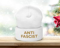 Antifascist Embroidered Beanie – Activist Winter Hat, Political Statement Knit Cap