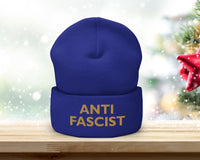 Antifascist Embroidered Beanie – Activist Winter Hat, Political Statement Knit Cap