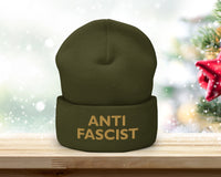 Antifascist Embroidered Beanie – Activist Winter Hat, Political Statement Knit Cap