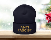 Antifascist Embroidered Beanie – Activist Winter Hat, Political Statement Knit Cap