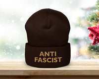 Antifascist Embroidered Beanie – Activist Winter Hat, Political Statement Knit Cap