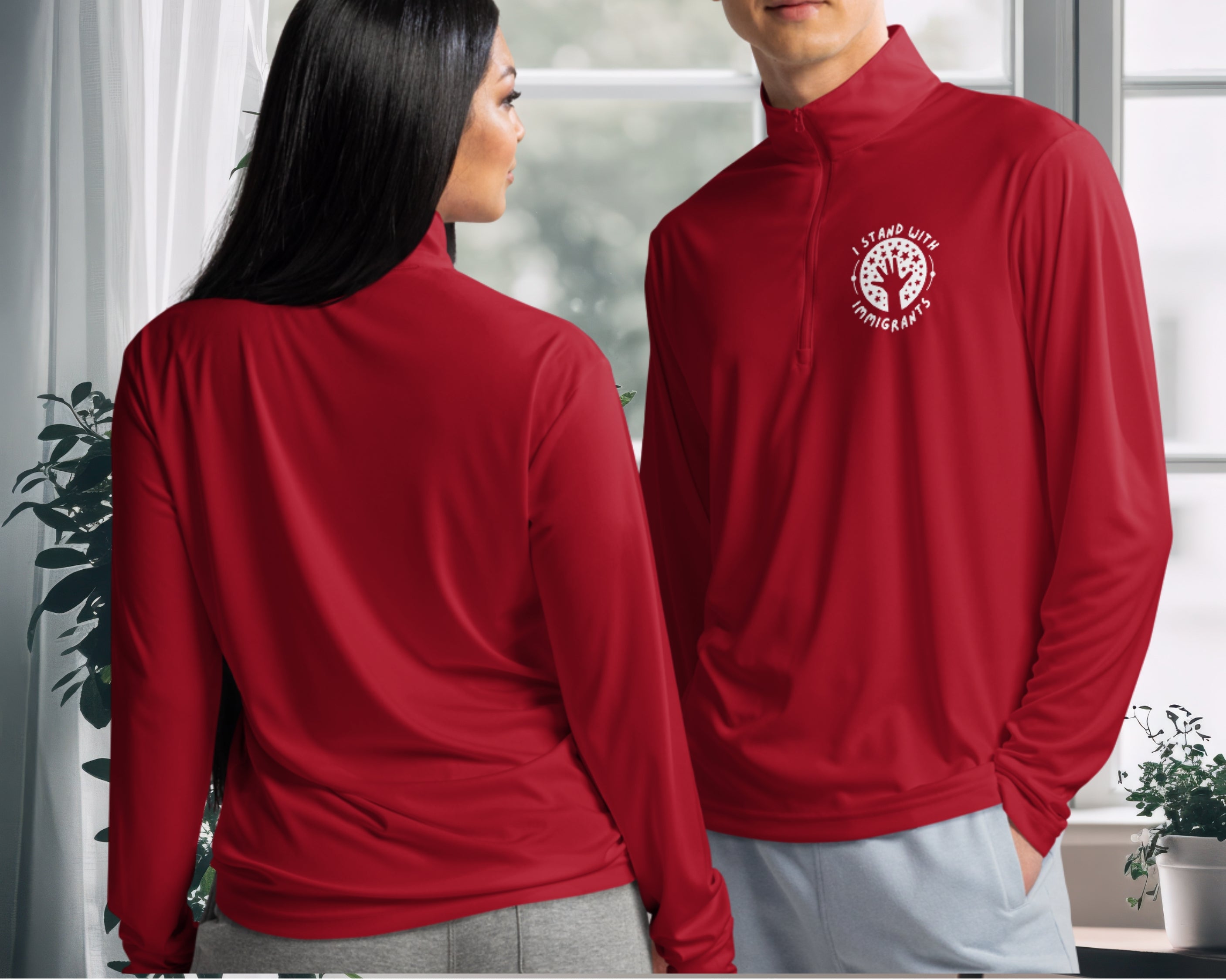 I Stand With Immigrants Lightweight Quarter Zip Pullover – Pro‑Immigrant Activist Apparel, Social Justice Sweatshirt, Equality Clothing, Progressive Gift