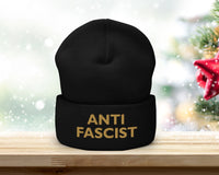 Antifascist Embroidered Beanie – Activist Winter Hat, Political Statement Knit Cap