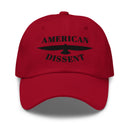 Classic Dad Hat – “American Dissent” Embroidered Front + AD Icon Back | Patriotic Statement Cap | Minimalist Activist Hat