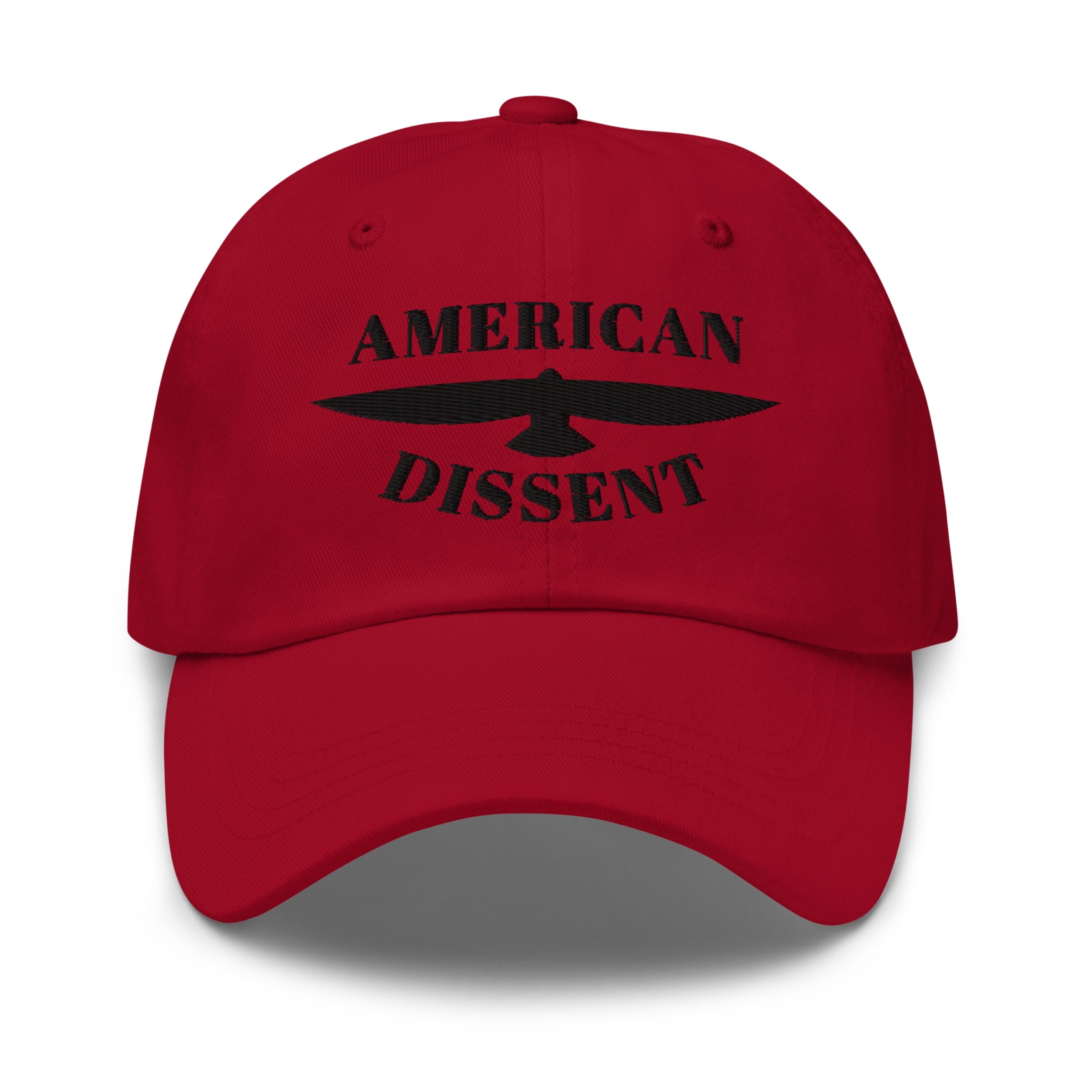 Classic Dad Hat – “American Dissent” Embroidered Front + AD Icon Back | Patriotic Statement Cap | Minimalist Activist Hat