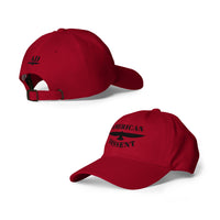 Classic Dad Hat – “American Dissent” Embroidered Front + AD Icon Back | Patriotic Statement Cap | Minimalist Activist Hat