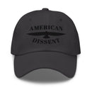 Classic Dad Hat – “American Dissent” Embroidered Front + AD Icon Back | Patriotic Statement Cap | Minimalist Activist Hat