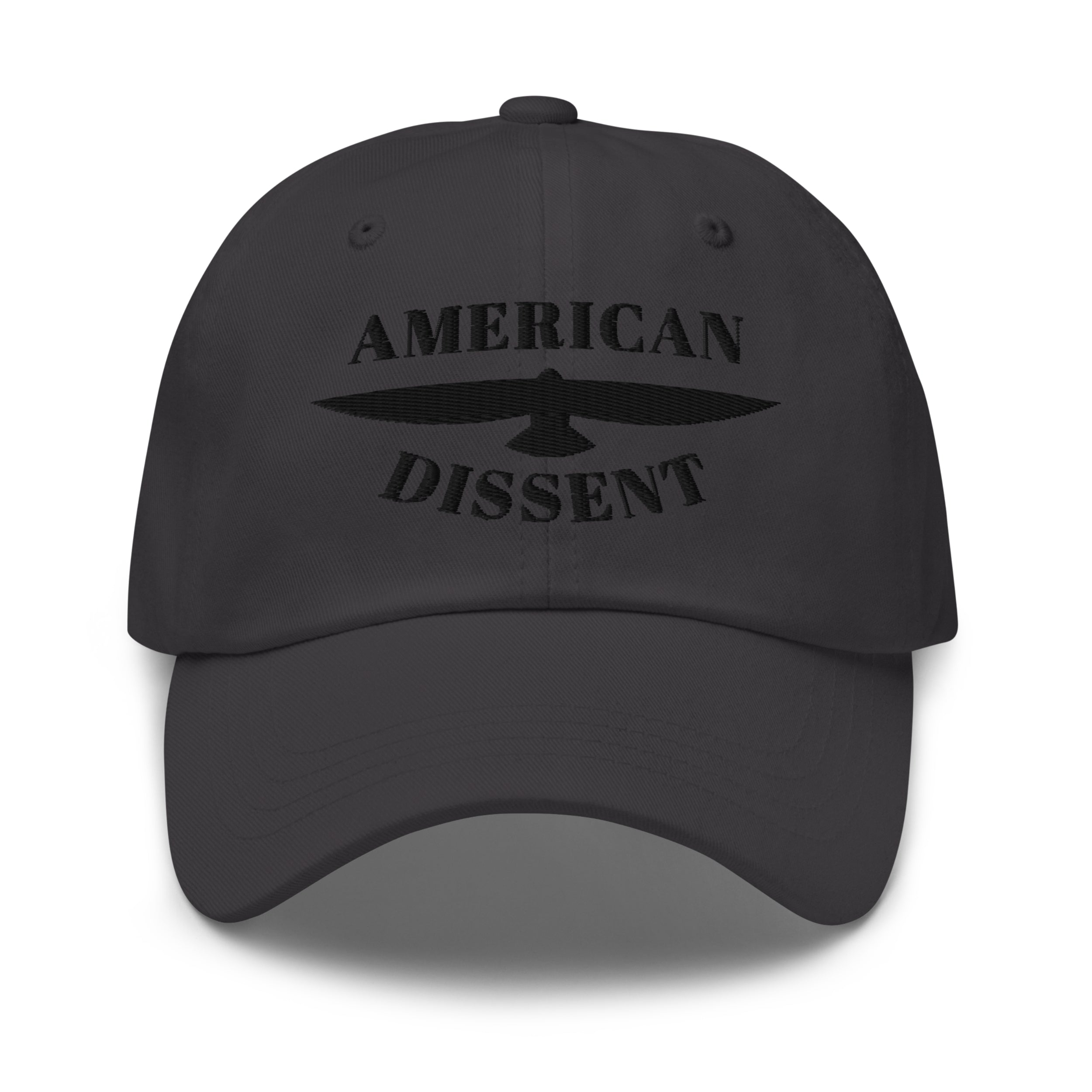 Classic Dad Hat – “American Dissent” Embroidered Front + AD Icon Back | Patriotic Statement Cap | Minimalist Activist Hat