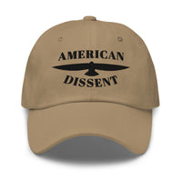 Classic Dad Hat – “American Dissent” Embroidered Front + AD Icon Back | Patriotic Statement Cap | Minimalist Activist Hat