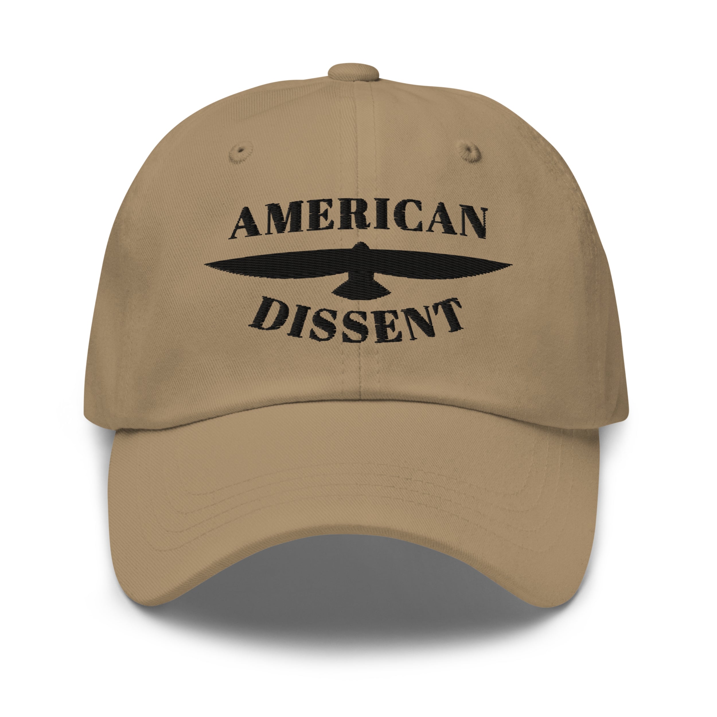 Classic Dad Hat – “American Dissent” Embroidered Front + AD Icon Back | Patriotic Statement Cap | Minimalist Activist Hat