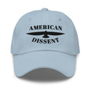 Classic Dad Hat – “American Dissent” Embroidered Front + AD Icon Back | Patriotic Statement Cap | Minimalist Activist Hat
