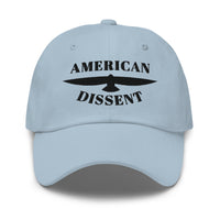 Classic Dad Hat – “American Dissent” Embroidered Front + AD Icon Back | Patriotic Statement Cap | Minimalist Activist Hat