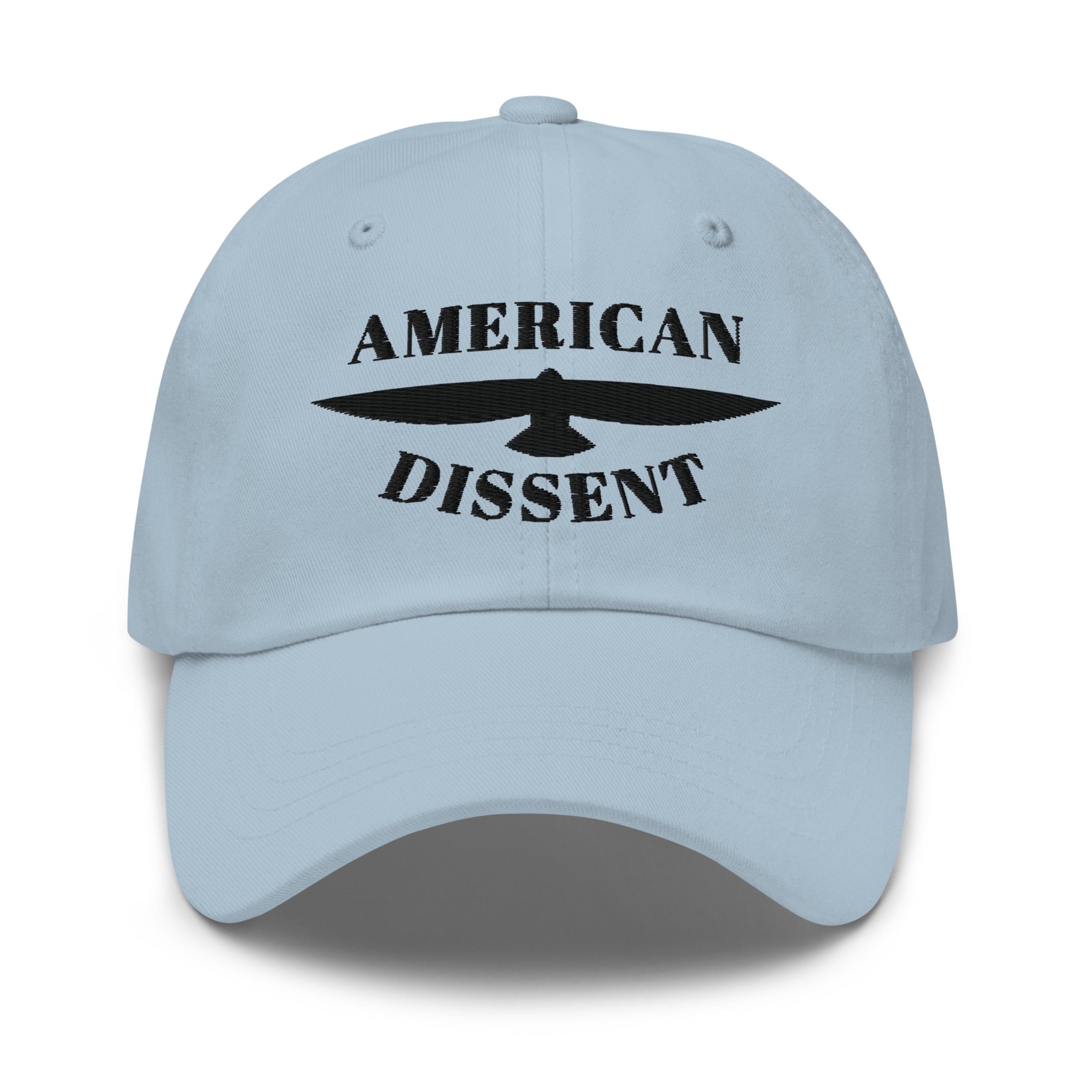 Classic Dad Hat – “American Dissent” Embroidered Front + AD Icon Back | Patriotic Statement Cap | Minimalist Activist Hat