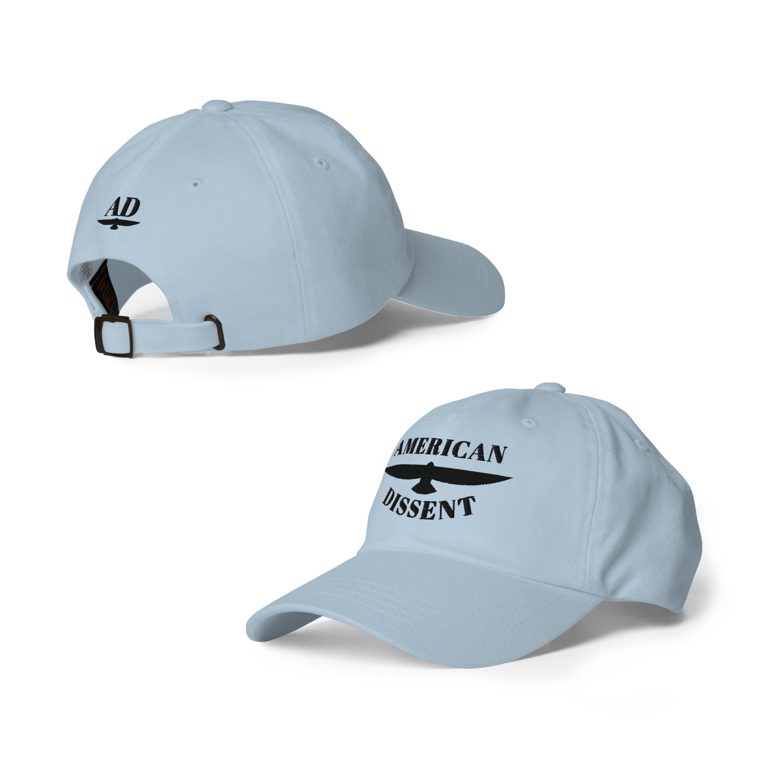 Classic Dad Hat – “American Dissent” Embroidered Front + AD Icon Back | Patriotic Statement Cap | Minimalist Activist Hat