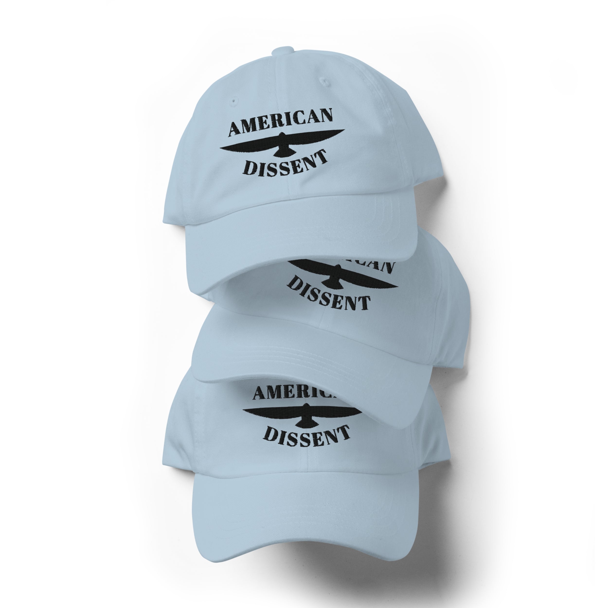 Classic Dad Hat – “American Dissent” Embroidered Front + AD Icon Back | Patriotic Statement Cap | Minimalist Activist Hat
