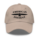 Classic Dad Hat – “American Dissent” Embroidered Front + AD Icon Back | Patriotic Statement Cap | Minimalist Activist Hat