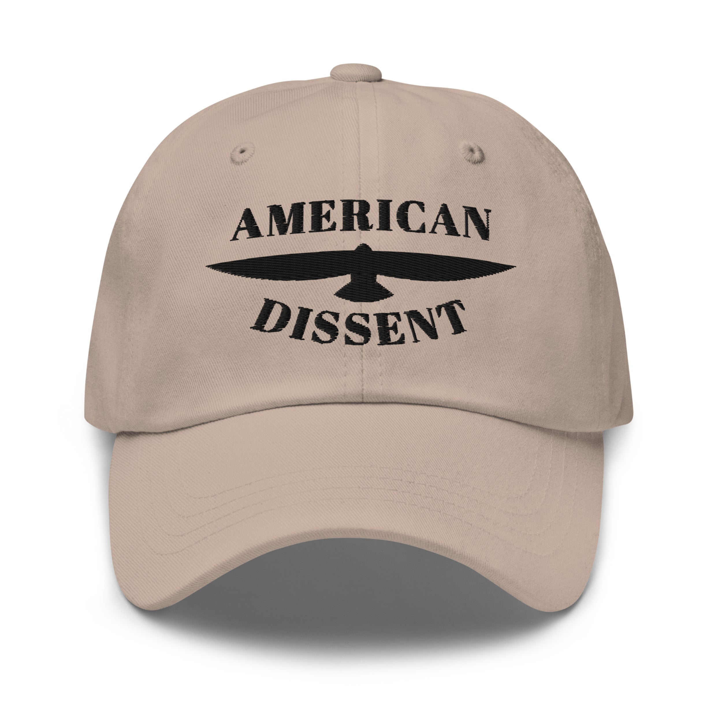Classic Dad Hat – “American Dissent” Embroidered Front + AD Icon Back | Patriotic Statement Cap | Minimalist Activist Hat