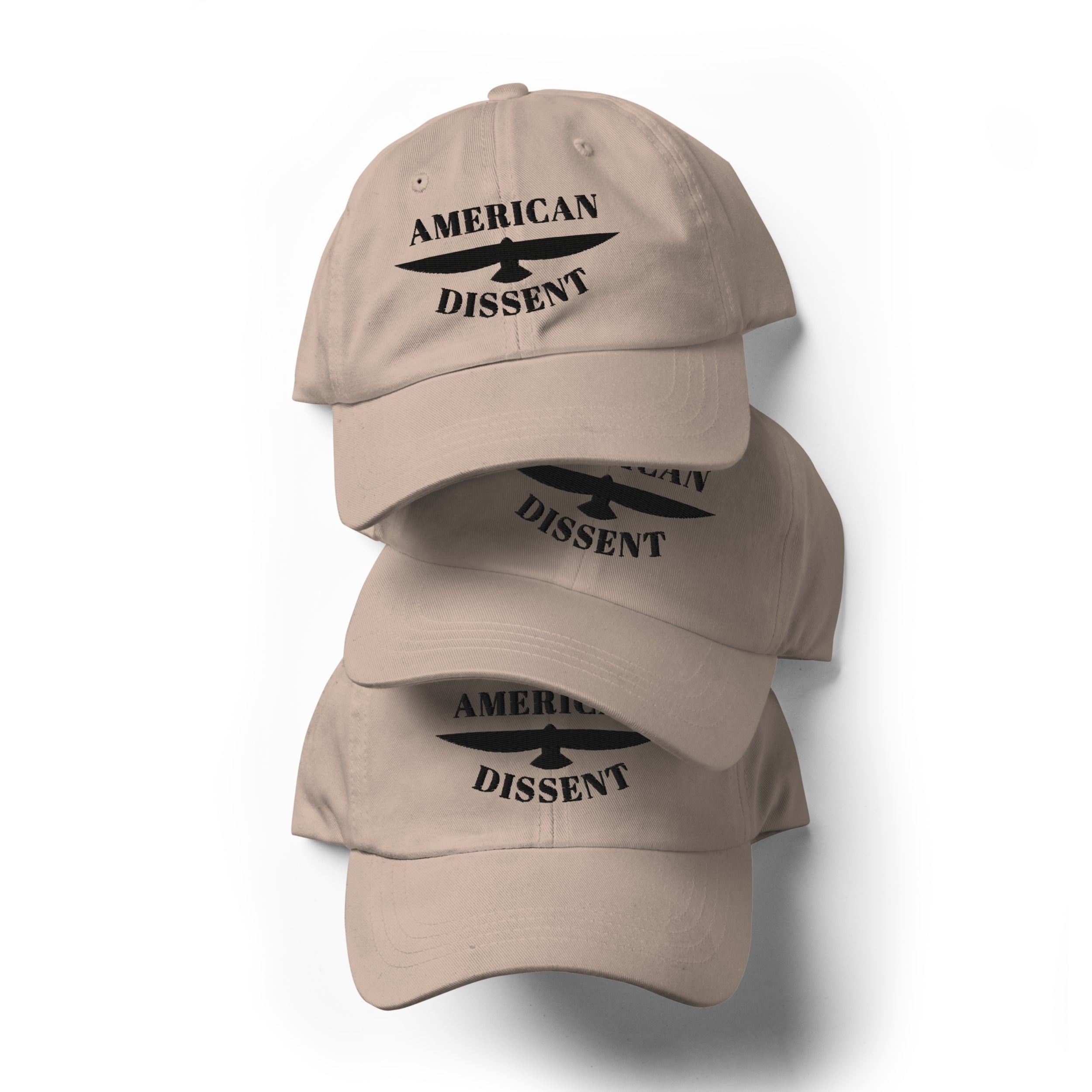 Classic Dad Hat – “American Dissent” Embroidered Front + AD Icon Back | Patriotic Statement Cap | Minimalist Activist Hat