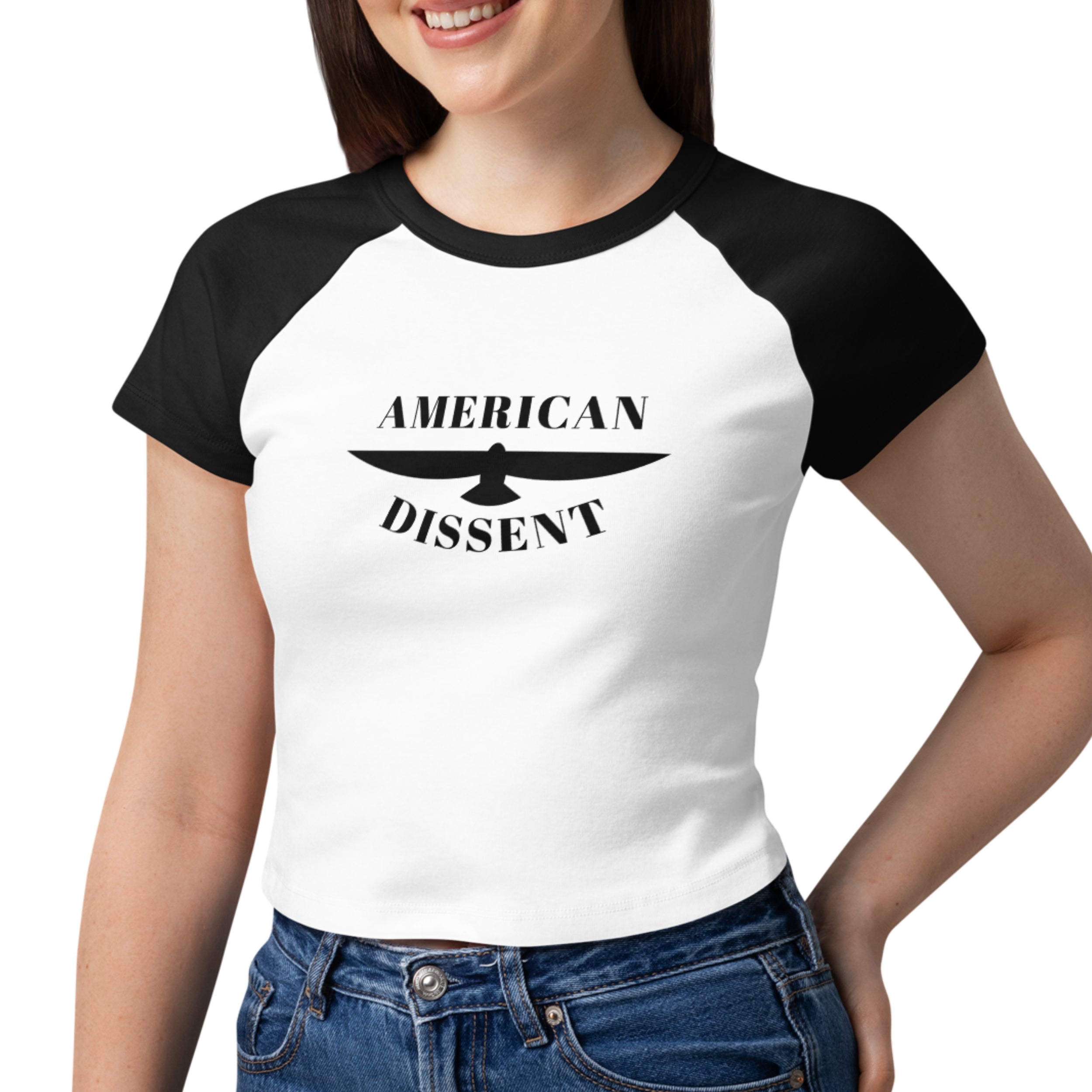 American Dissent Women’s Baby Tee | Bella + Canvas Micro Rib Raglan | Fitted Graphic Statement Top