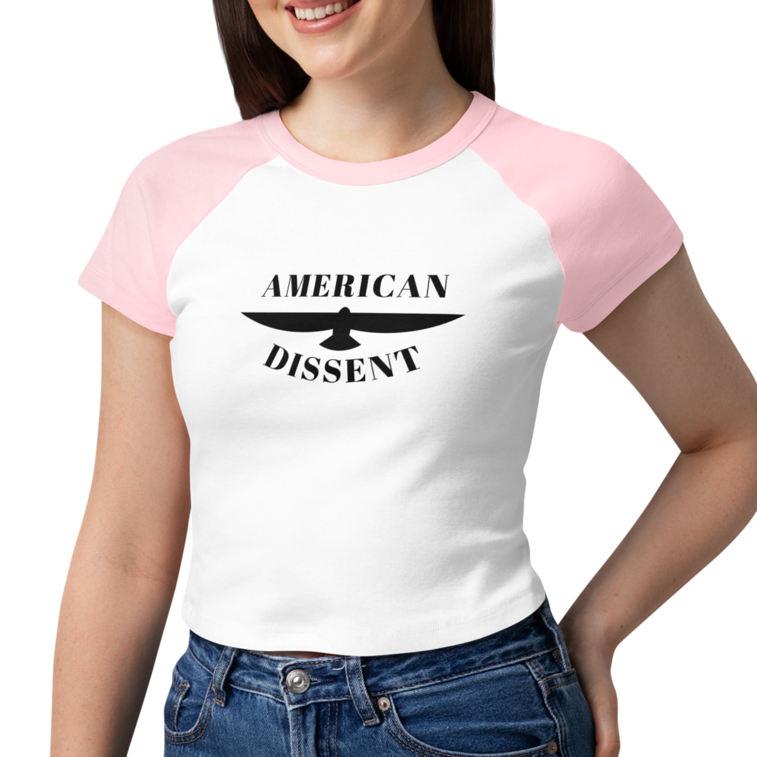 American Dissent Women’s Baby Tee | Bella + Canvas Micro Rib Raglan | Fitted Graphic Statement Top