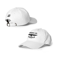 Classic Dad Hat – “American Dissent” Embroidered Front + AD Icon Back | Patriotic Statement Cap | Minimalist Activist Hat