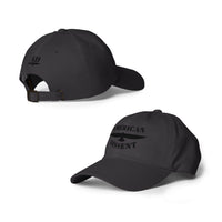 Classic Dad Hat – “American Dissent” Embroidered Front + AD Icon Back | Patriotic Statement Cap | Minimalist Activist Hat