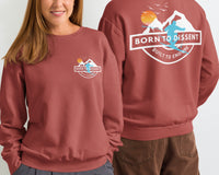 Born to Dissent Ski Graphic Sweatshirt – Activist Streetwear for Rebels, Unisex garment-dyed fleece crewneck sweatshirt