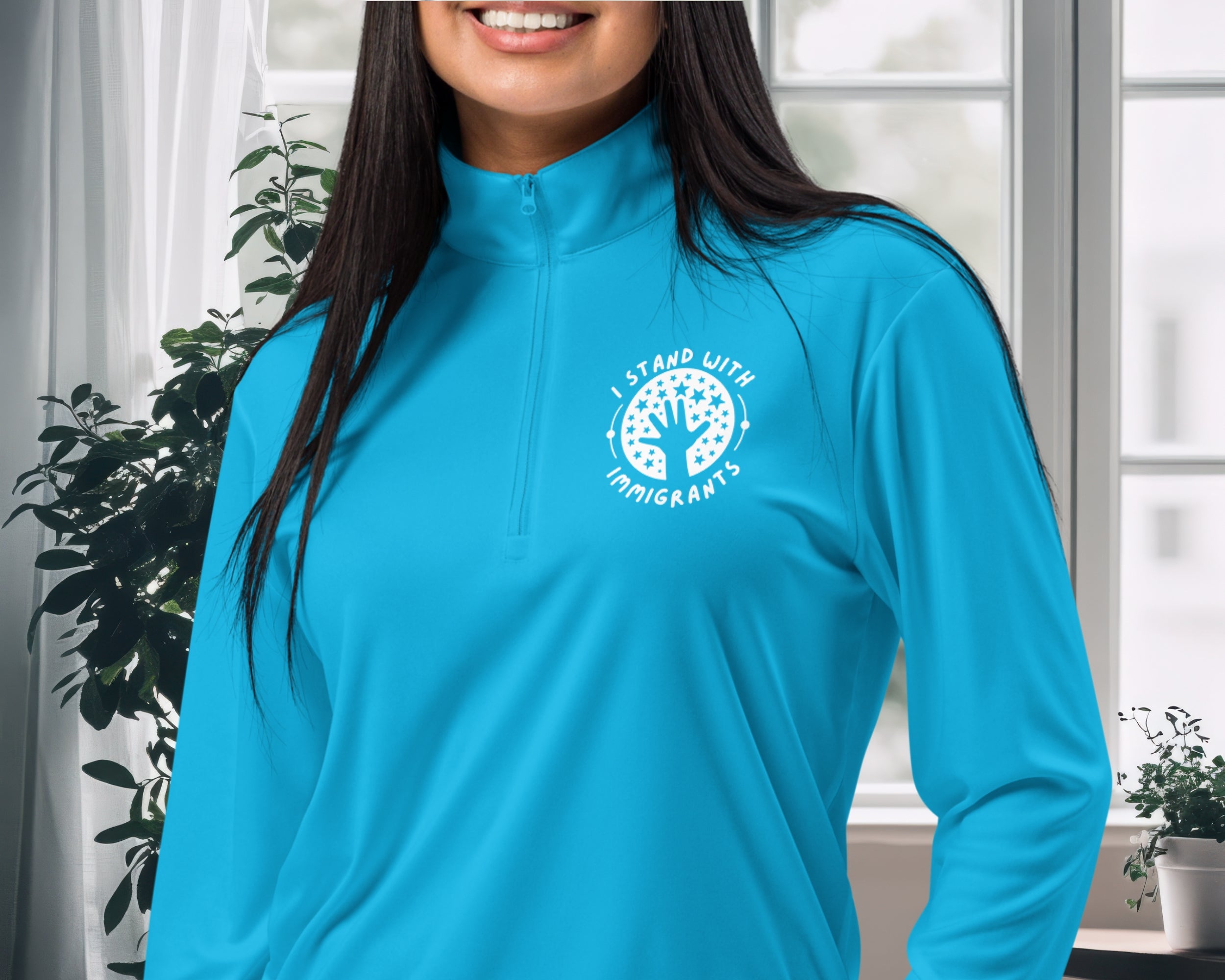 I Stand With Immigrants Lightweight Quarter Zip Pullover – Pro‑Immigrant Activist Apparel, Social Justice Sweatshirt, Equality Clothing, Progressive Gift