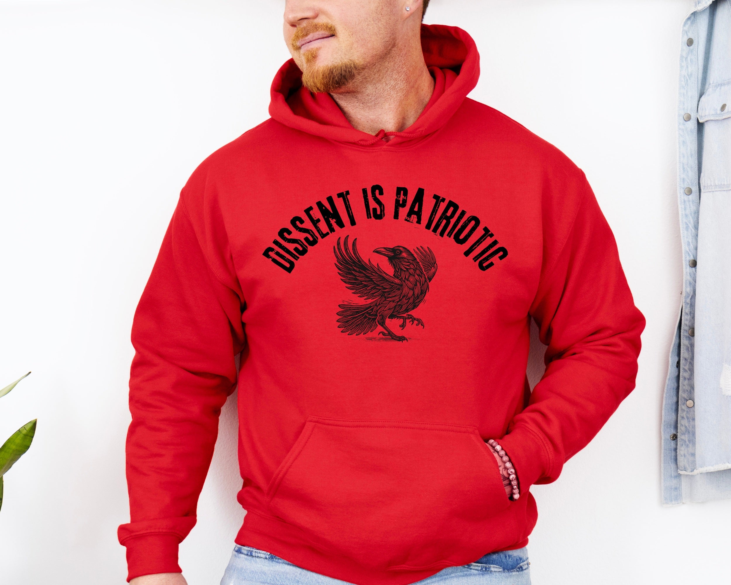 Dissent Is Patriotic Hoodie – Black Crow Graphic | Protest Apparel | Unisex Statement Sweatshirt