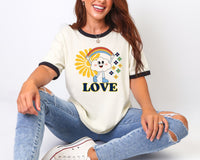 Retro Rainbow LOVE Graphic | Pride Shirt | Aesthetic Streetwear Tee | Unisex Ringer T-Shirt