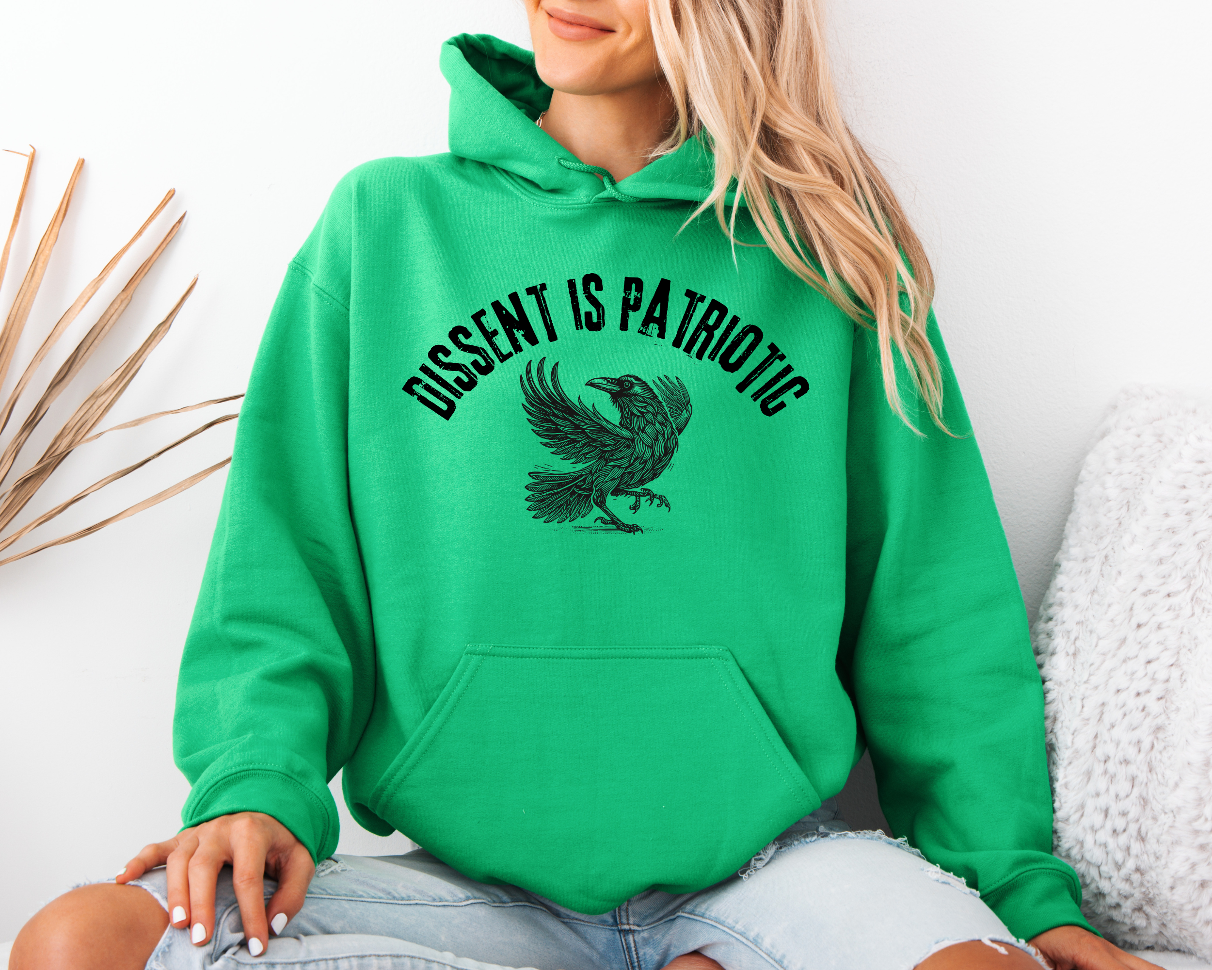 Dissent Is Patriotic Hoodie – Black Crow Graphic | Protest Apparel | Unisex Statement Sweatshirt