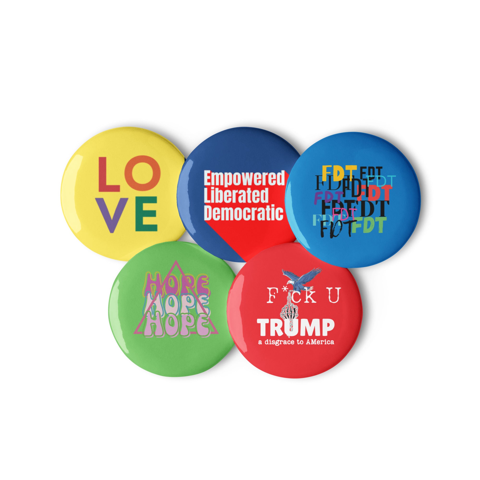 FDT & Social Justice Pins Set of 5, Anti Trump, Anit MAGA Protest Accessories