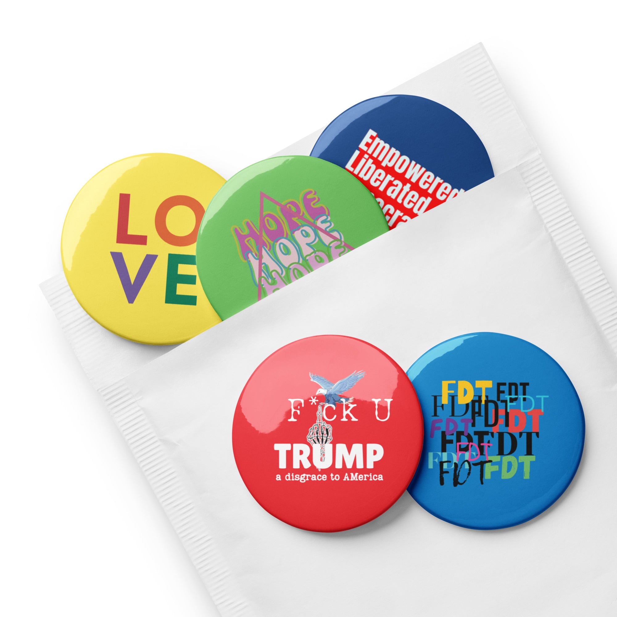 FDT & Social Justice Pins Set of 5, Anti Trump, Anit MAGA Protest Accessories